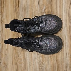 Zara black and silver holographic boots